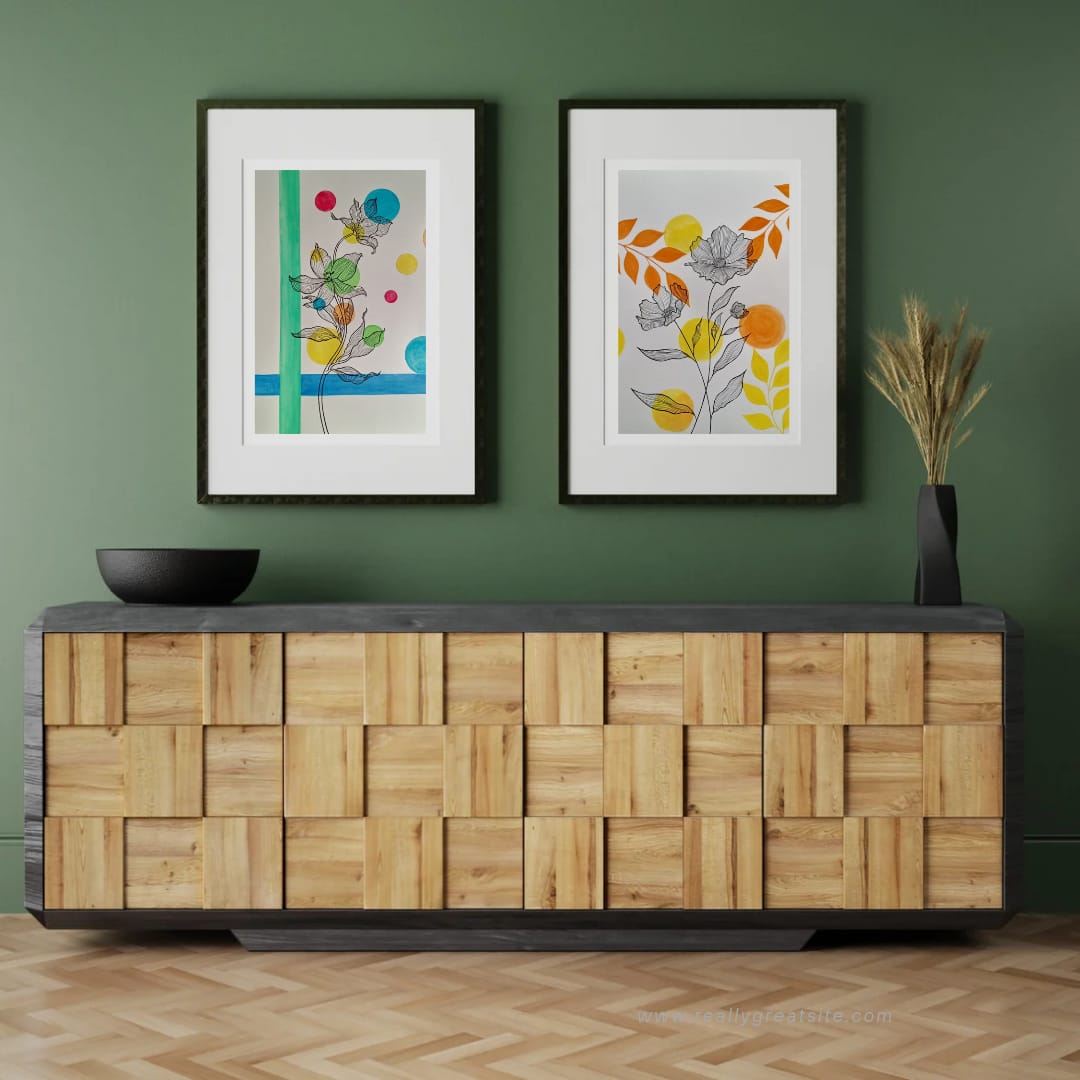 Modern Botanical Abstract Diptych – Original Hand-Painted Artwork