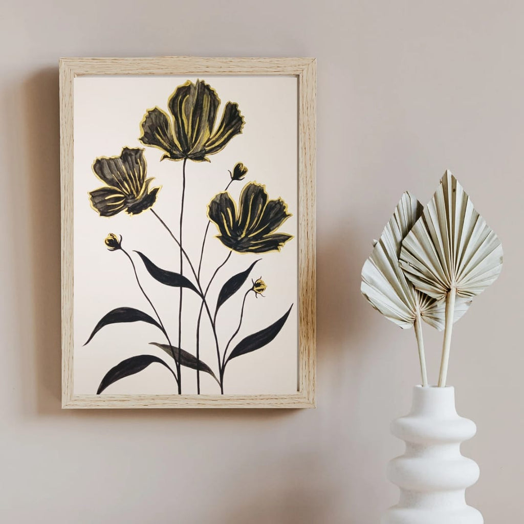 Hand painted floral artwork o n paper